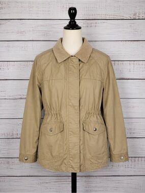 LOFT Petite Quilted Utility Jacket Corduroy Collar Tan Beige Size S